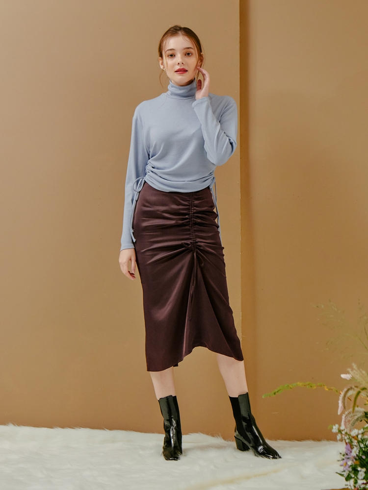 STRING POINT MIDI SKIRT_CHOCOLATE