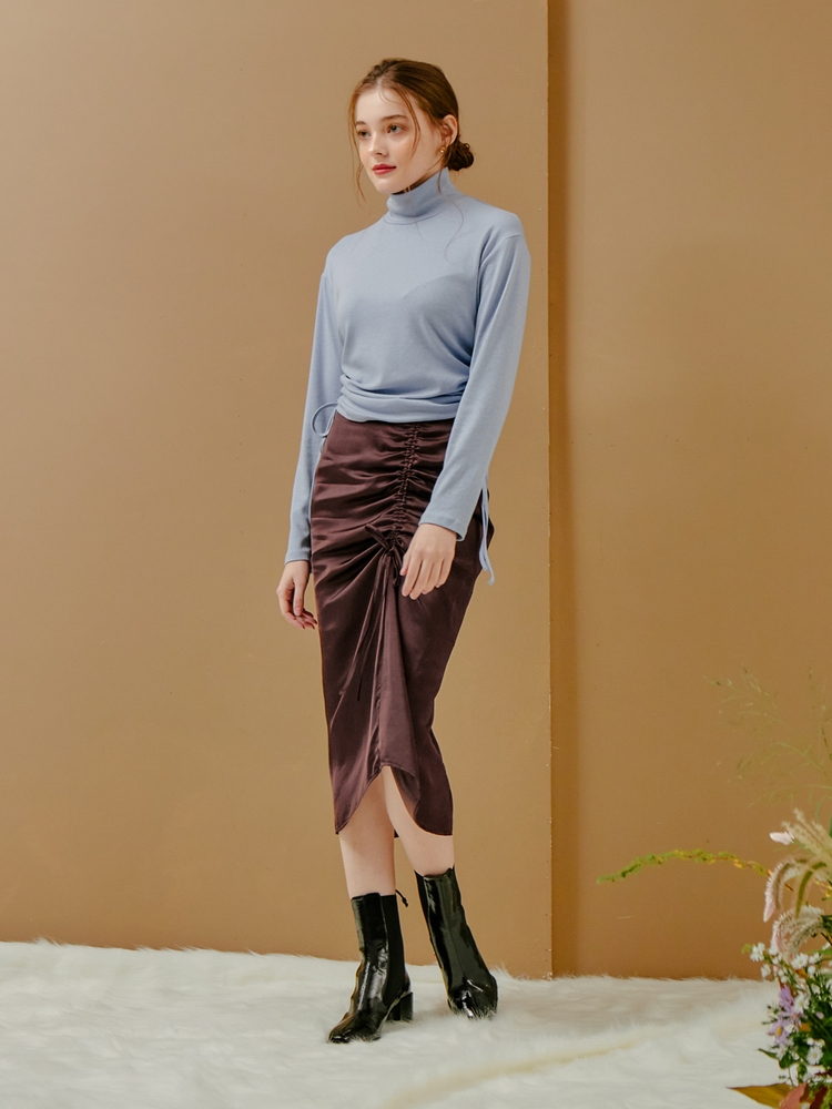 STRING POINT MIDI SKIRT_CHOCOLATE