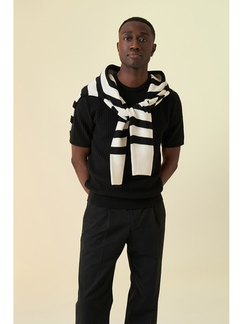 White Black Stripe Crewneck_White