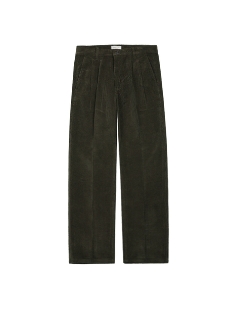 Two Pleats Corduroy Trousers (Khaki)