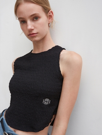 ROUND WRINKLE CROP SLEEVELESS_BLACK