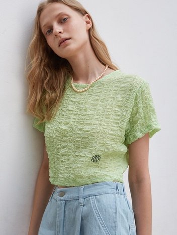 NICOLE SHIRRING CROP TEE_LIGHT GREEN