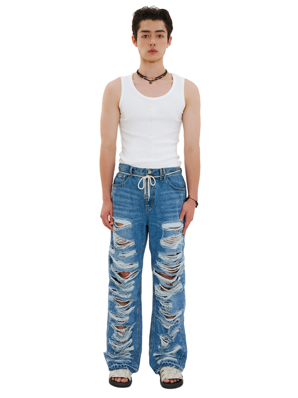 LECYTO | DESTROYED WIDE DENIM PANTS_[BLUE]