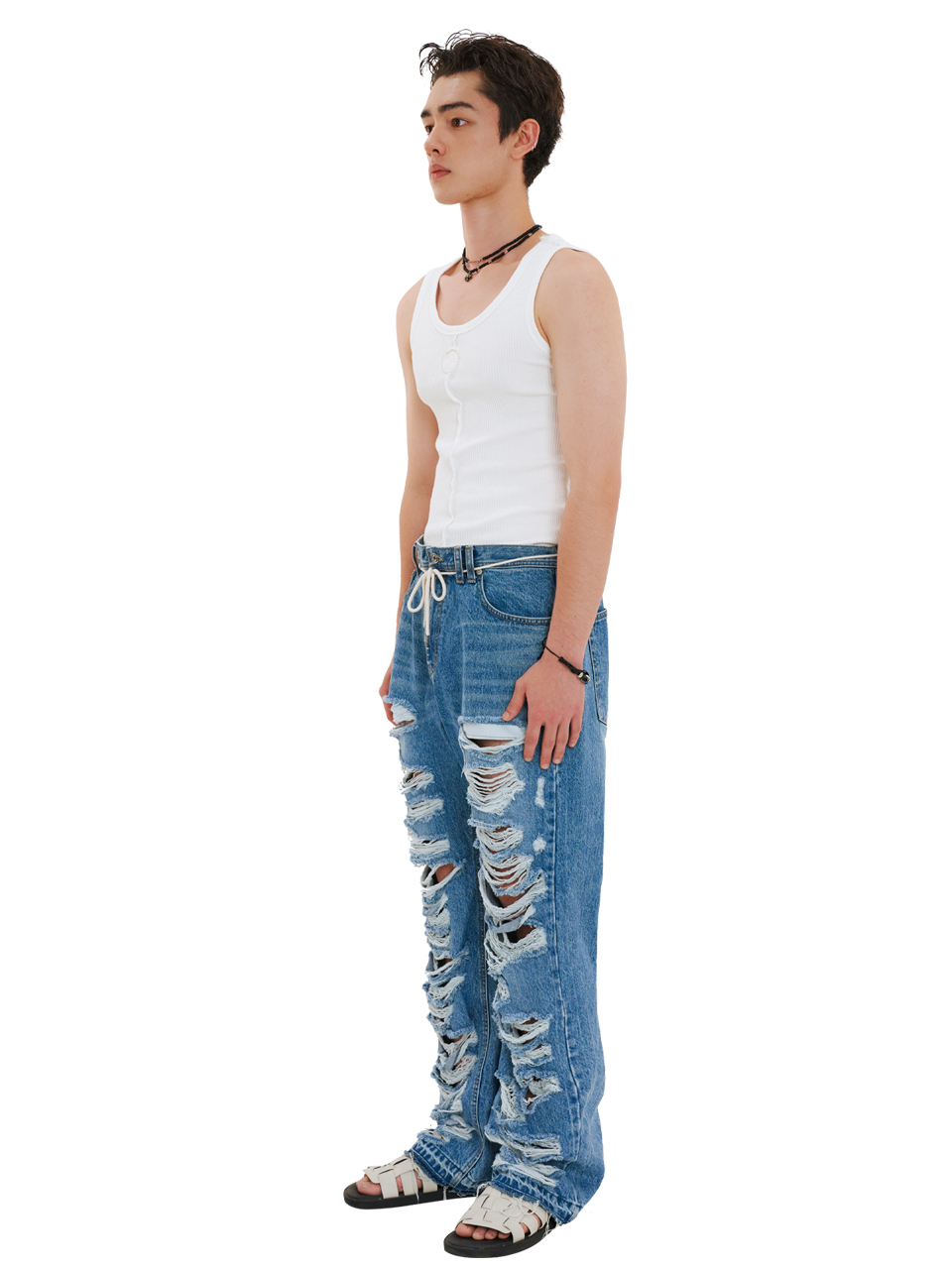 LECYTO | DESTROYED WIDE DENIM PANTS_[BLUE]