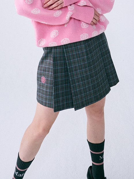 PLAID PLEATS MINI SKIRT_GREY