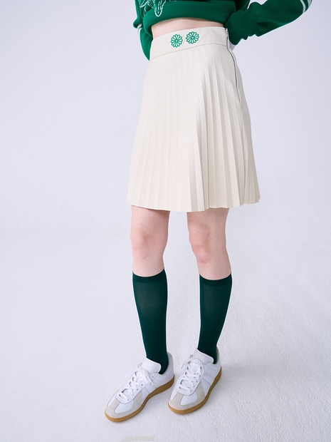 FAUX LEATHER ACCORDIAN PLEATS SKIRT_IVORY