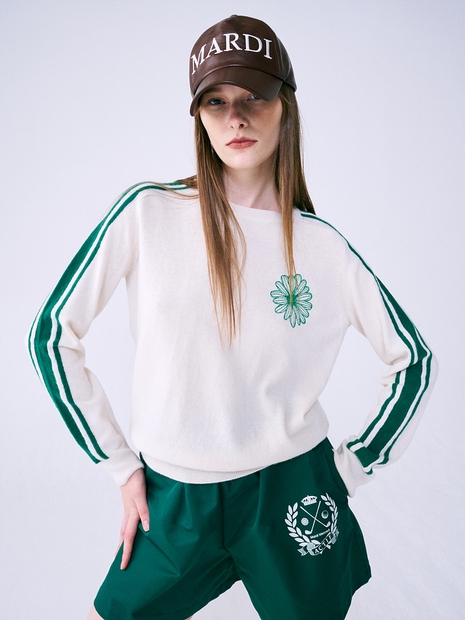 STRIPE SLEEVE KNIT PULLOVER_IVORY