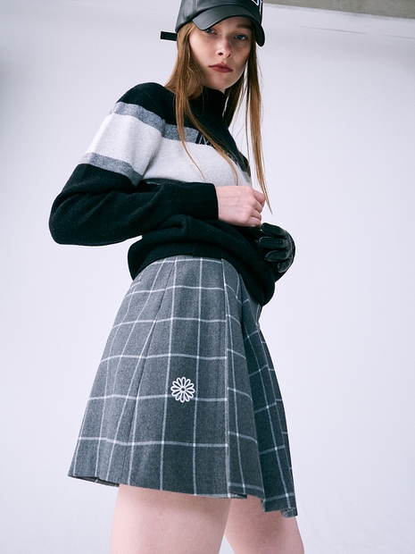 PLAID PLEATS MINI SKIRT_CHARCOAL