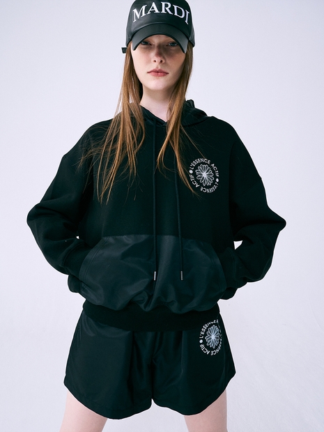 GABARDINE HOODIE SWEATSHIRT NOUVEAU EMBLEM_BLACK