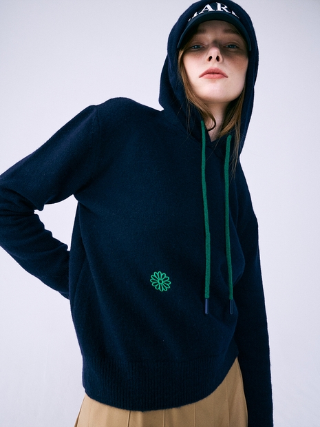 HOODIE KNIT TOP SOLID_NAVY