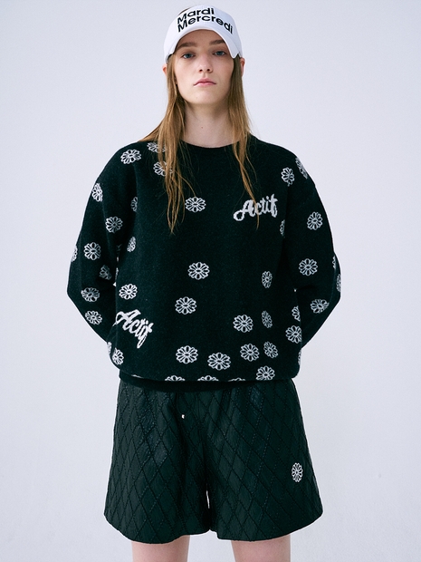 ALL OVER FLOWER JACQUARD KNIT PULLOVER_BLACK