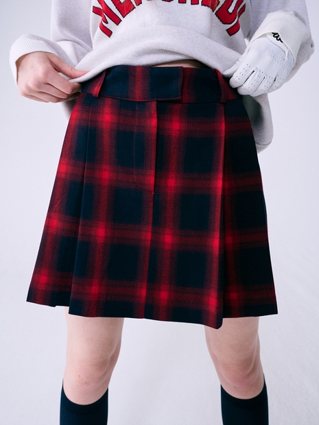 PLAID PLEATS MINI SKIRT_RED