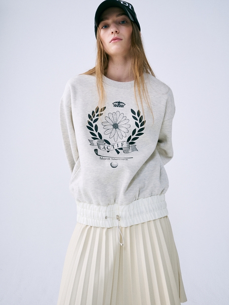 SWEATSHIRT NOUVEAU EMBLEM GABARDINE HEM_OATMEAL