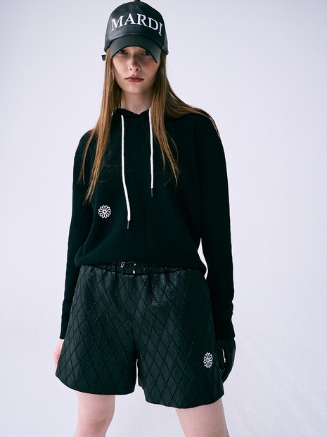 HOODIE KNIT TOP SOLID_BLACK