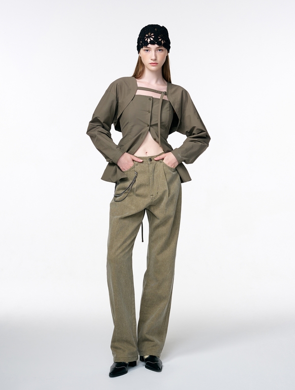 Pigment Pintuck Denim Pants, Khaki