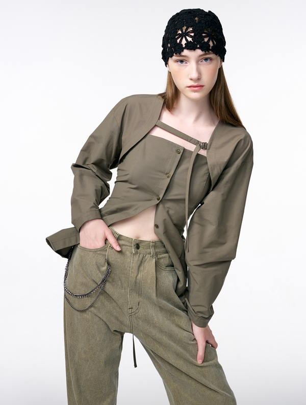 Pigment Pintuck Denim Pants, Khaki