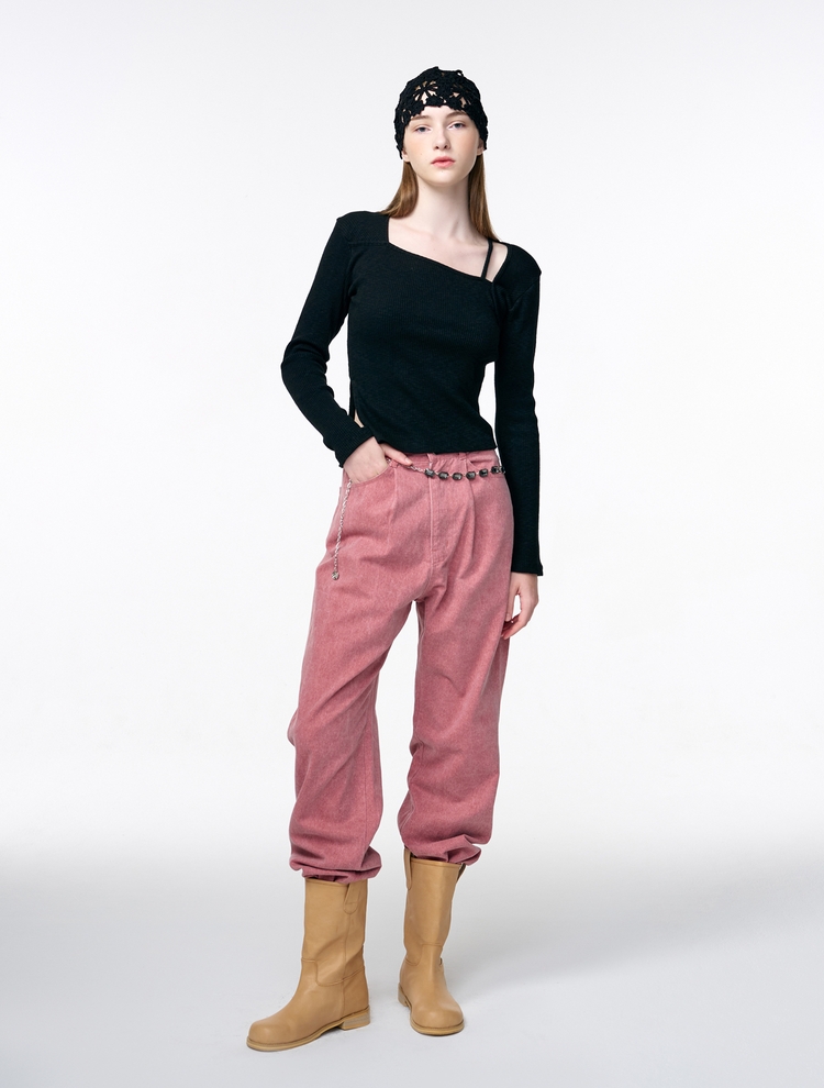 Pigment Pintuck Denim Pants, Pink