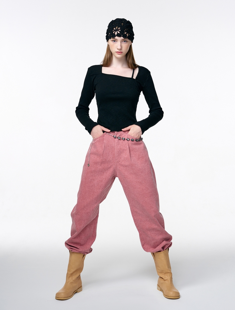 Pigment Pintuck Denim Pants, Pink