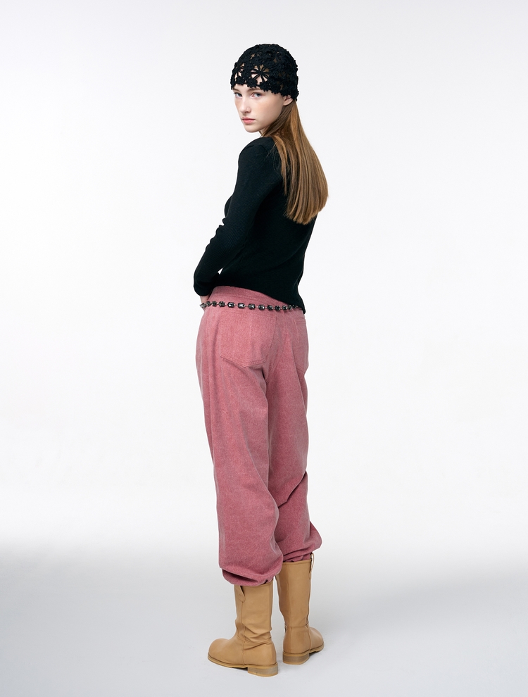 Pigment Pintuck Denim Pants, Pink