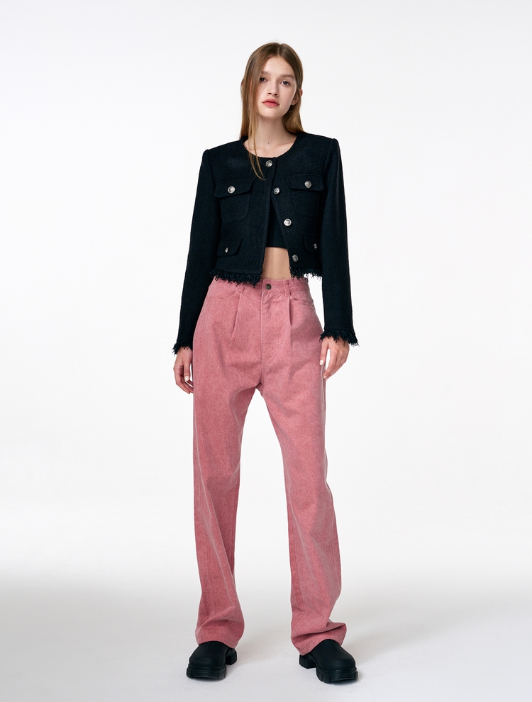 Pigment Pintuck Denim Pants, Pink