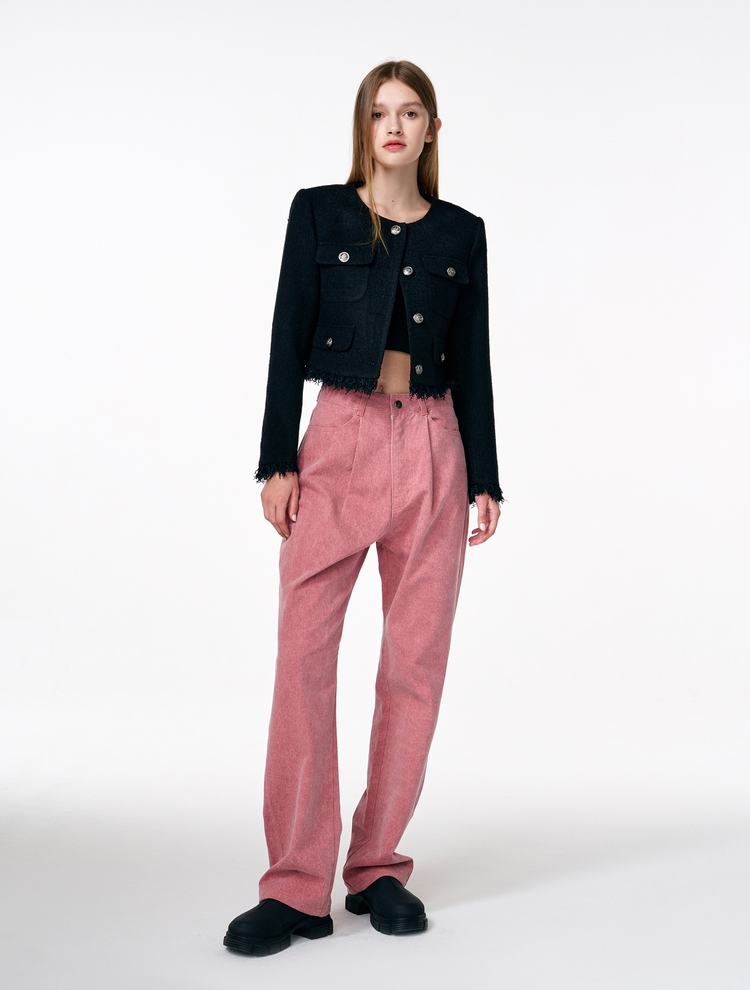 Pigment Pintuck Denim Pants, Pink