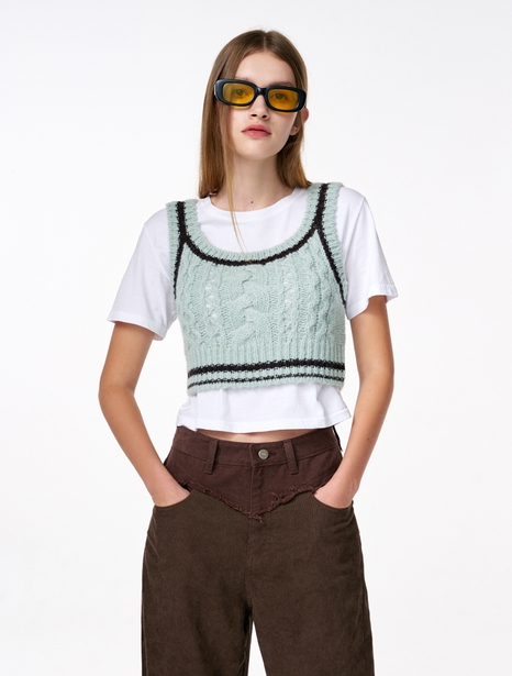 Cable Crop Knit Bustier, Mint