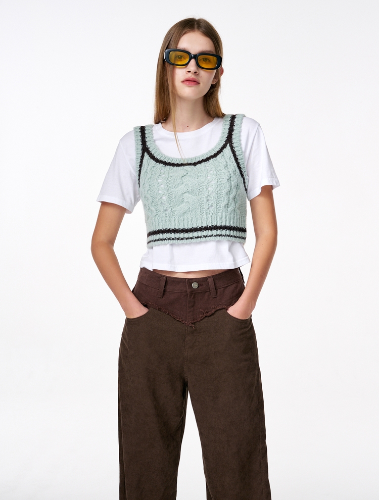 Cable Crop Knit Bustier, Mint