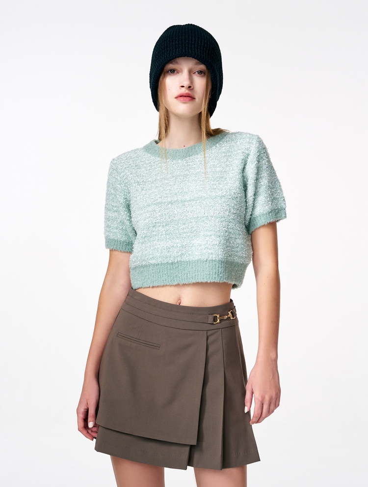 Color Blend Short Sleeve Knit Top, Mint