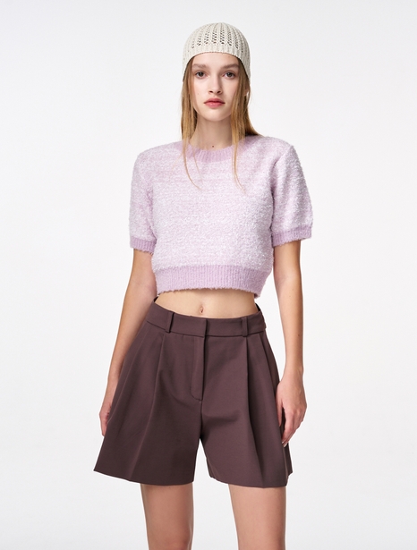 Color Blend Short Sleeve Knit Top, Lavender