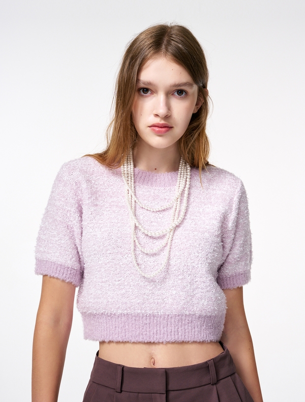 Color Blend Short Sleeve Knit Top, Lavender