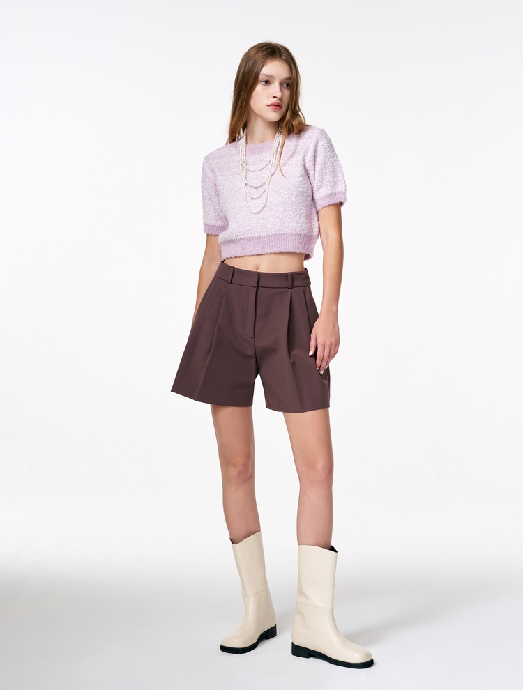 Color Blend Short Sleeve Knit Top, Lavender