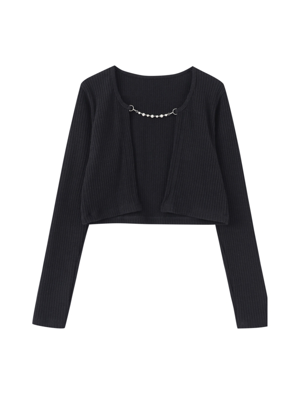 Pearl Chain Cardigan, Black