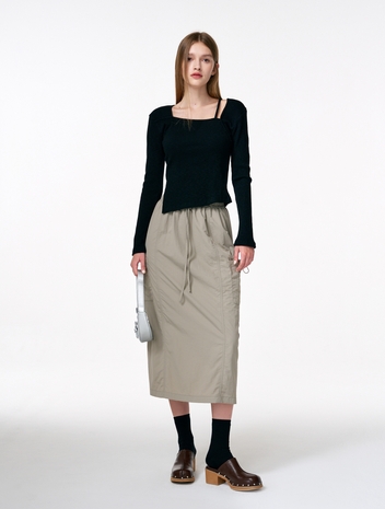 Wind Cargo Banding Skirt, Taupe Beige