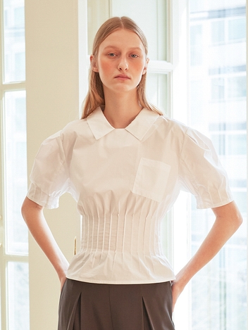 [LINE] Pintuck Pocket Blouse (Ivory)