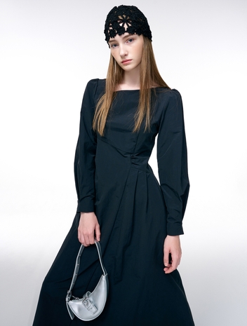 Unbalance Line Pintuck Dress, Black