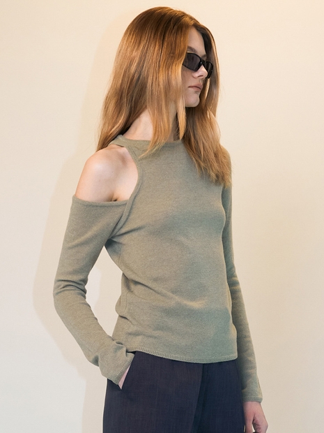 OPEN SHOULDER KNIT - KHAKI