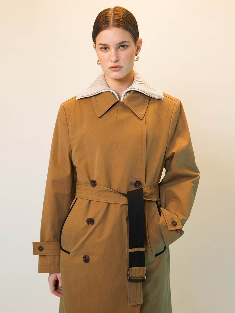 BELTED DOUBLE TRENCH COAT - CAMEL