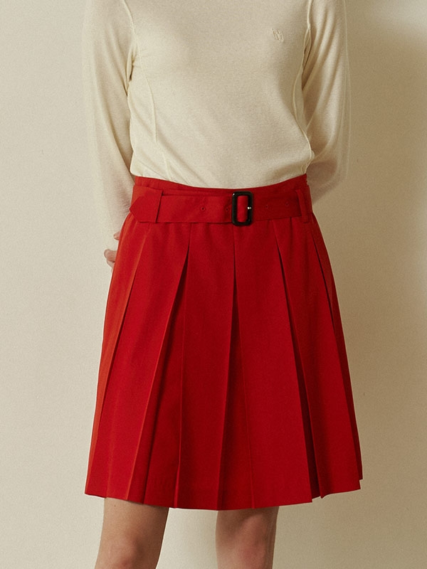 Middle pleats skirt Red