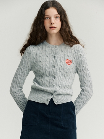 HEART LOGO CABLE KNIT CARDIGAN_GRAY [U2F0K20196]