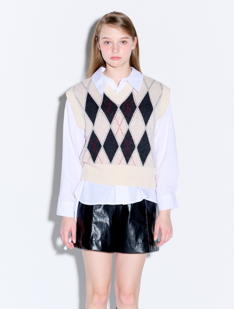 ARGYLE KNIT VEST_IVORY