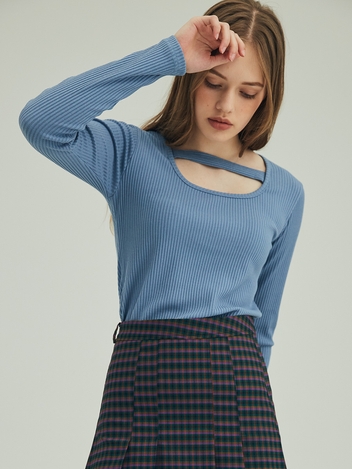 CUT OUT JERSEY TOP_BLUE