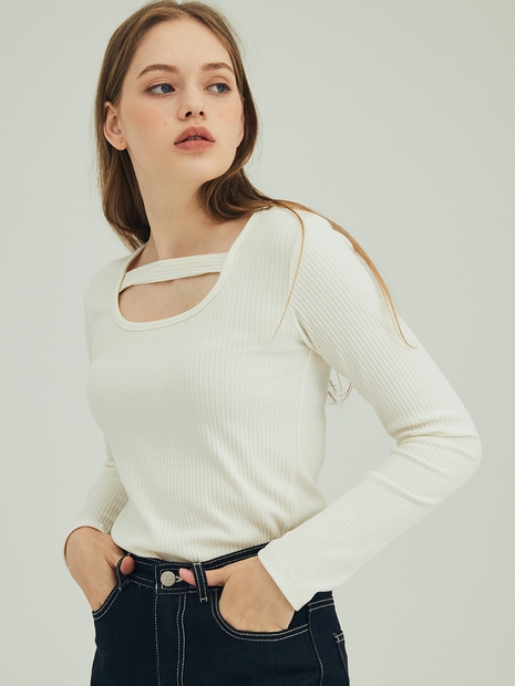 CUT OUT JERSEY TOP_IVORY