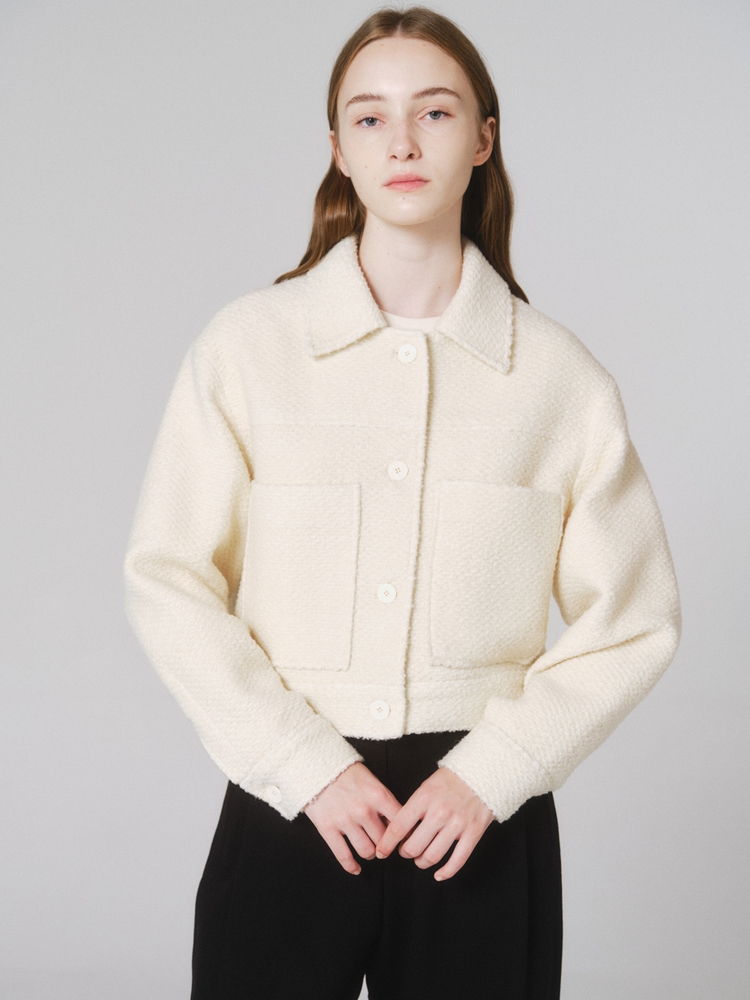 Tweed cropped jacket (Ivory)