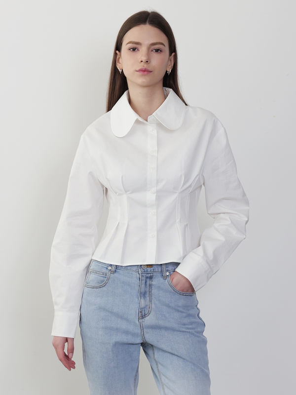 [뉴진스 하니, 배우 황우슬혜 착용][플린 핀턱 셔츠_화이트] Flynn Waist Pintuck Shirt_White