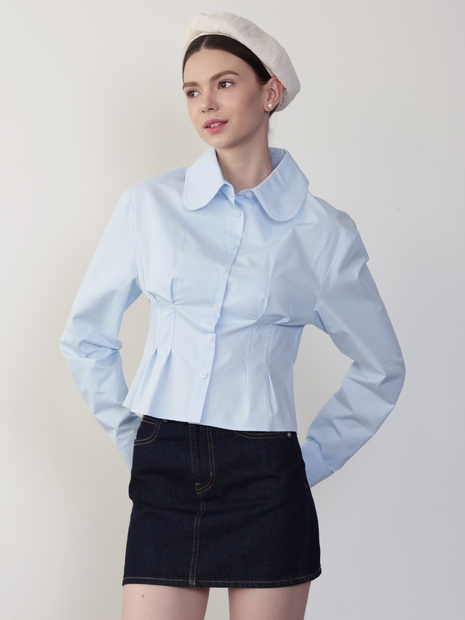 [뉴진스 하니, 배우 황우슬혜 착용] [플린 핀턱 셔츠_스카이블루] Flynn Waist Pintuck Shirt_Skyblue