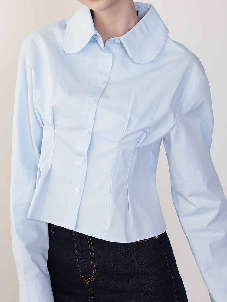 [뉴진스 하니, 배우 황우슬혜 착용] [플린 핀턱 셔츠_스카이블루] Flynn Waist Pintuck Shirt_Skyblue