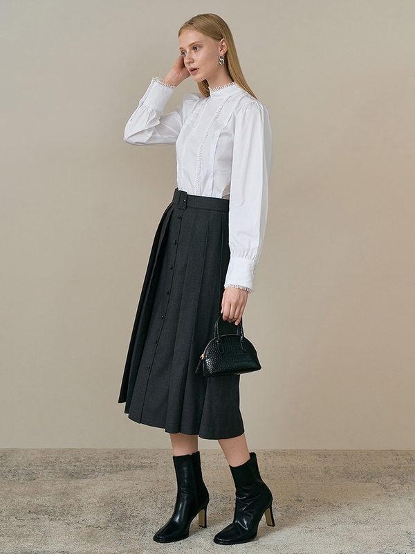 JANE Belted pleats skirt_grey