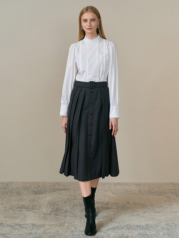 JANE Belted pleats skirt_grey