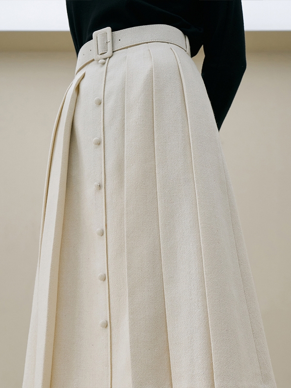 JANE Belted pleats skirt_ivory