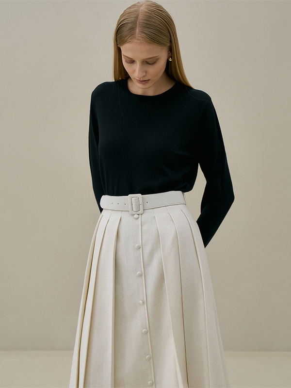 JANE Belted pleats skirt_ivory